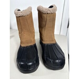 Pacific Trail Mens Winter Duck Boots Black Tan Faux Shearling Lined Pull On 12